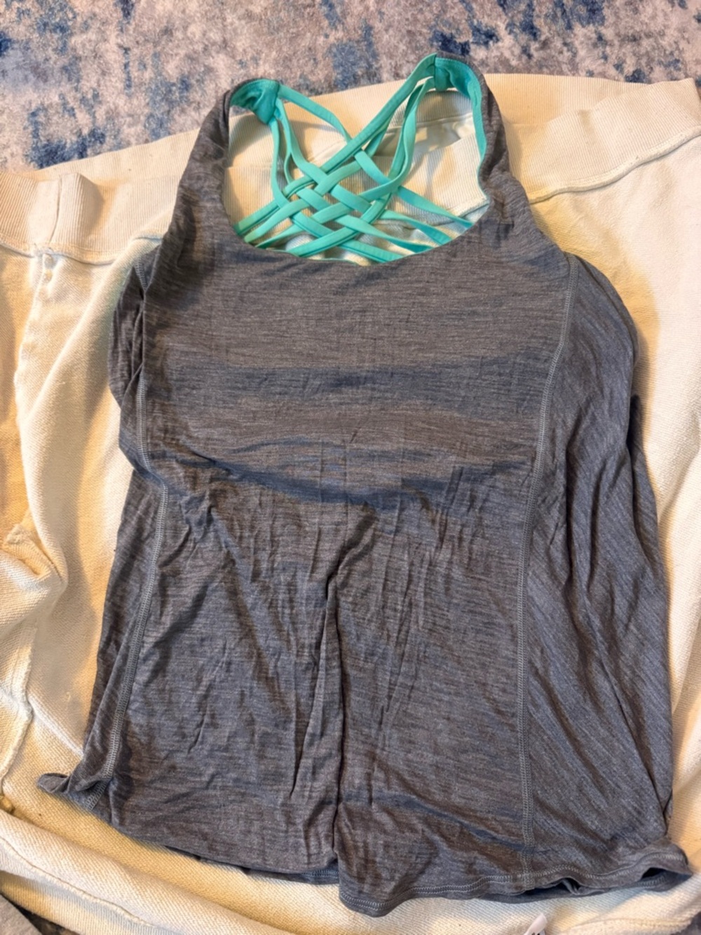 Women’s Gray Tank Top with Turquoise Strappy Back